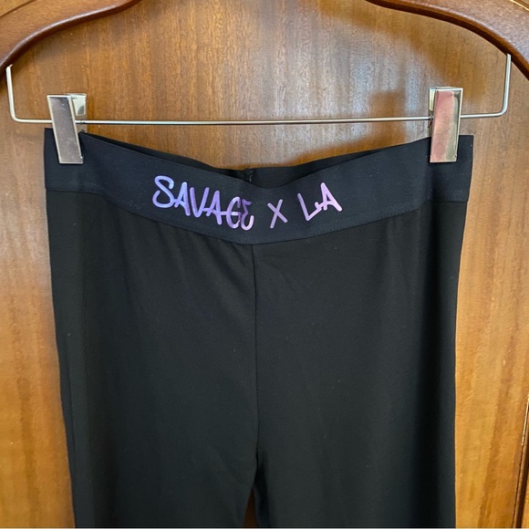 Savage X Fenty LA Black Leggings Pants with Purple Metallic Letters - Picture 2 of 8